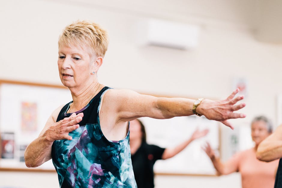 tai chi seniors group exercise, elderly balance training class, wearable fitness technology seniors